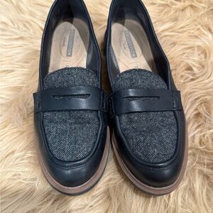 Clarks Black and Gray Loafers